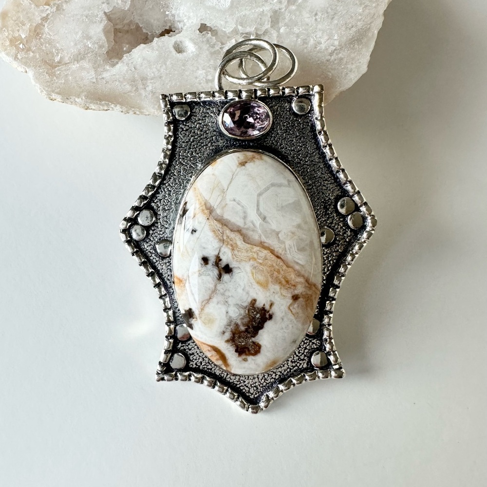 Solid Silver Peanut Wood Jasper Pendant - image 4